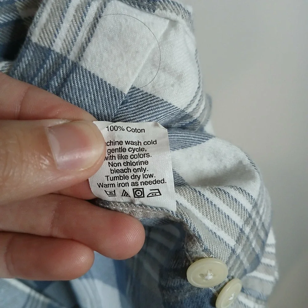 J Crew Button Up Plaid Long Sleeve Flannel Slim Men's Size XL Blue Cotton‎ AA017
